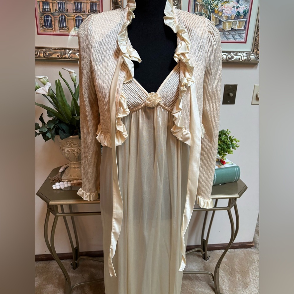 Vintage Gilligan & O'Malley Cream Maxi Lace Slip Dress & Crop Top Set Sz S - Picture 2 of 15